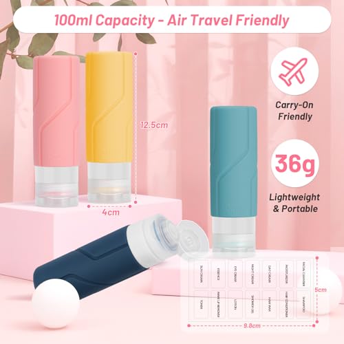 Alyvisun 4 Pezzi Flaconi da Viaggio in Silicone, [Ricaricabili & Anti-Perdita] Contenitori Viaggio Liquidi, Boccette da Viaggio 100ml per Shampoo, Lozione, Cosmetici - Prova pratica