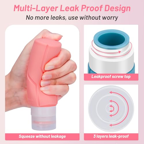 Alyvisun 4 Pezzi Flaconi da Viaggio in Silicone, [Ricaricabili & Anti-Perdita] Contenitori Viaggio Liquidi, Boccette da Viaggio 100ml per Shampoo, Lozione, Cosmetici - Funzionalità e accessori