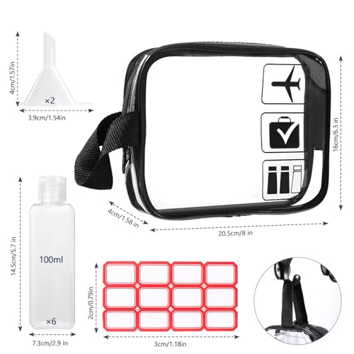 Diboniur Kit Viaggio Liquidi - Beauty Case da Viaggio, Set da viaggio per Aereo da 10 Pezzi, con 2 Imbuti Piccoli, Contenitori Viaggio Liquidi 100ml per Shampoo, Crema, Lozione - Prova pratica