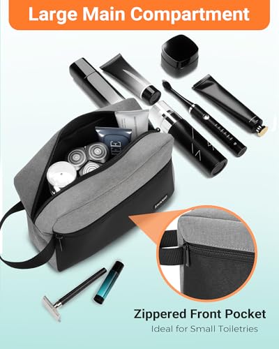 Elviros Travel Borsa da toilette da viaggio da uomo, borsa da toilette portatile impermeabile con scomparto per la rasatura e maniglia, organizer per cosmetici da palestra, doccia e bagno, Nero&Grigio - Funzionalità e accessori