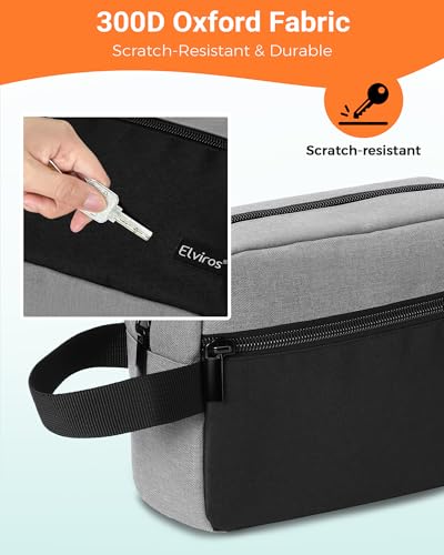 Elviros Travel Borsa da toilette da viaggio da uomo, borsa da toilette portatile impermeabile con scomparto per la rasatura e maniglia, organizer per cosmetici da palestra, doccia e bagno, Nero&Grigio - Dettaglio recensione 4