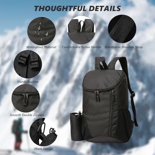 flintronic 15L Zaino Pieghevole Ultraleggero, Portatile Borsa Sportiva Da Esterno, Impermeabile Zaino Da Trekking, Multitasche Borsa Da Viaggio Per Alpinismo, Ciclismo e Sport All'aperto-Nero - Funzionalità e accessori