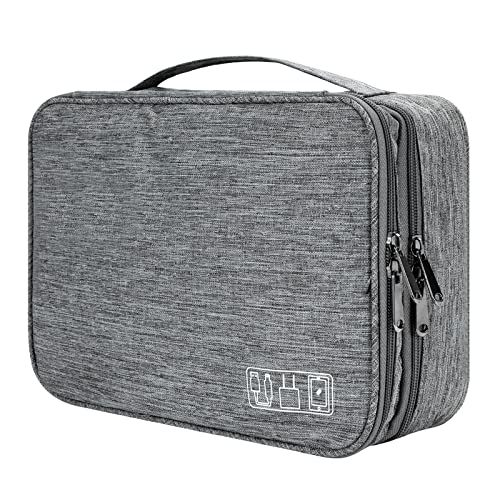 QIMEI-SHOP Borsa Accessori Elettronici Impermeabile Custodia per Elettronica Organizzatore Portatile Doppio Strato per Cavi Disco Rigido Caricatore Grigio 27 * 20 * 8 cm - Design e materiali