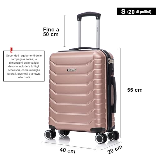RAYKONG Valigia a mano 55x40x20cm (40L) in ABS+PC | 4 ruote girevoli a 360º | lucchetto incorporato | 20 pollici - (RK12|OroRosa) - Funzionalità e accessori