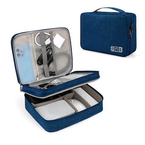 Tunejoy Borsa Accessori Elettronici Portatile Custodia per Elettronica Organizzatore Doppio Strato Impermeabile per Cavi Disco Rigido Caricatore Grigio 27x20x8 cm Blu Scuro - Design e materiali
