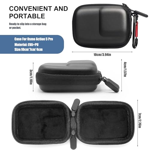 Veftsvy Mini Custodia per DJI OSMO Action 5 Pro/Action 4/Action 3, Accessori Portatili per il Trasporto, Custodia Rigida da Viaggio, con Copriobiettivo in Gomma & Pellicola Protettiva Schermo - Funzionalità e accessori