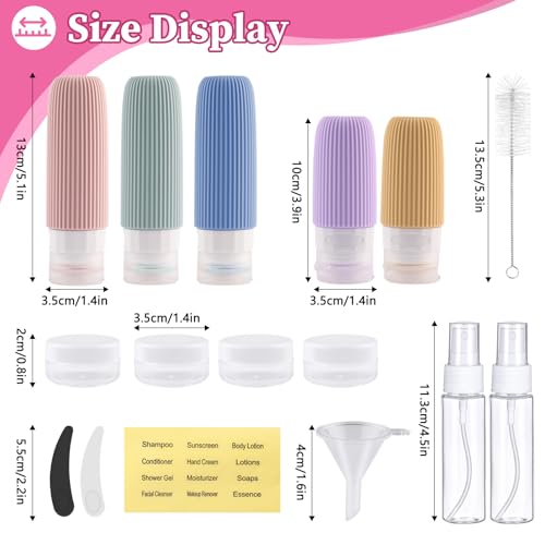 Zosenyer 20 Pezzi Contenitori da Viaggio per Liquidi, Kit Viaggio Liquidi in Silicone, Boccette Flaconi da Viaggio 90 ml Riutilizzabili per Shampoo, Lotion, Crema e Cosmetici, Nessun BPA, Colore - Prova pratica