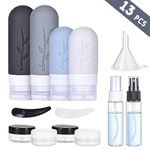 Zosenyer Kit Viaggio Liquidi, 16 Pezzi Contenitori da Viaggio in Silicone, Contenitori Accessori per Shampoo, Lotion e Cosmetici, Mini Size da Viaggio, Nero (Nero) - Funzionalità e accessori